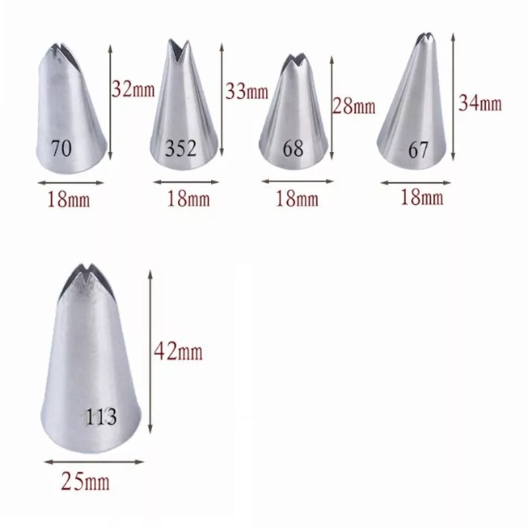 Stainless Steel Leaf Piping Tips - Set of 5