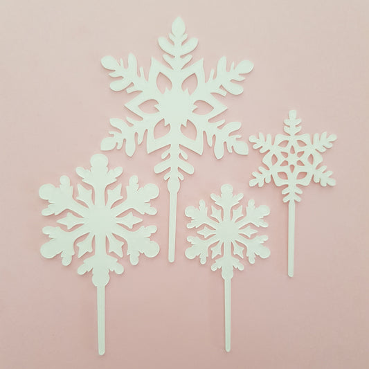 4 Piece Snowflake Acrylic Cake Topper Set