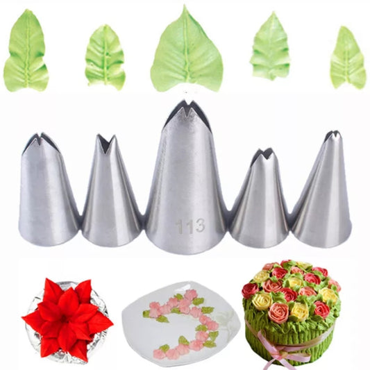Stainless Steel Leaf Piping Tips - Set of 5